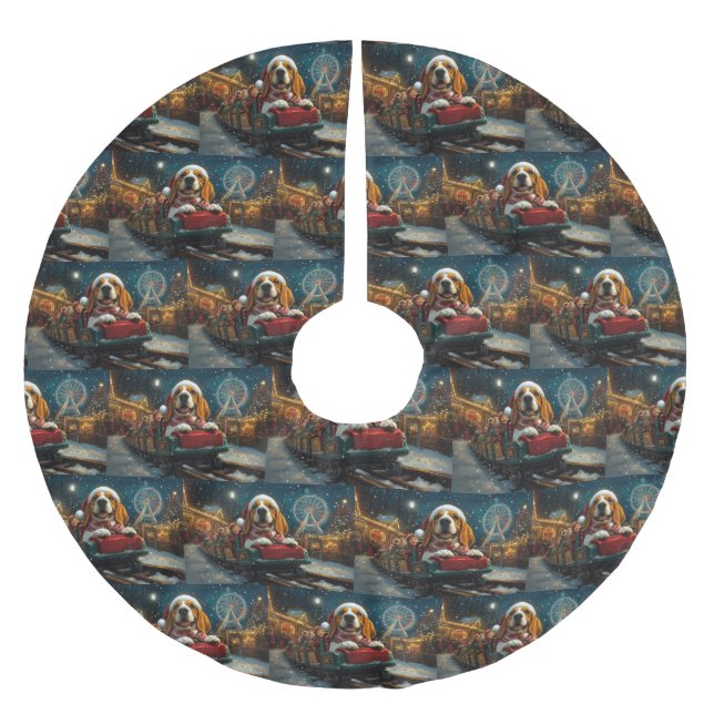 Basset Hound Dog Roller Coaster Christmas Brushed Polyester Tree Skirt (Front)