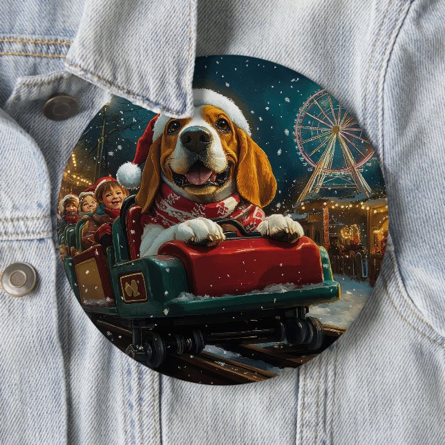 Basset Hound Dog Roller Coaster Christmas Button (In Situ)