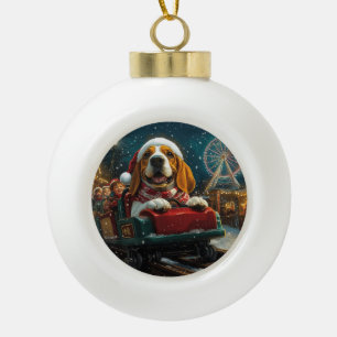 Basset Hound Dog Roller Coaster Christmas Ceramic Ball Christmas Ornament