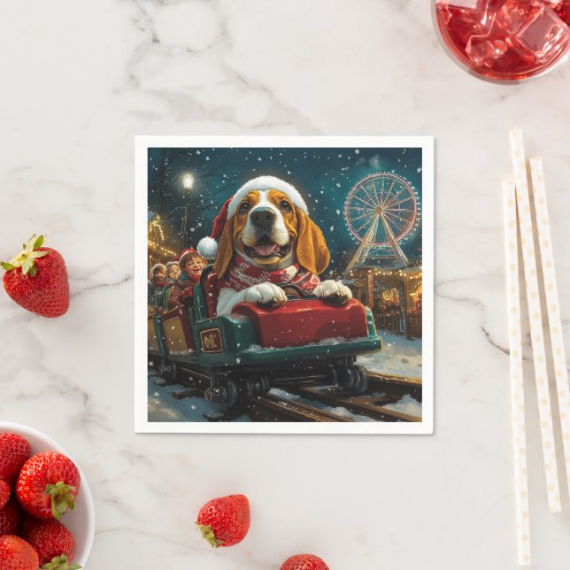 Basset Hound Dog Roller Coaster Christmas Napkins (Insitu)