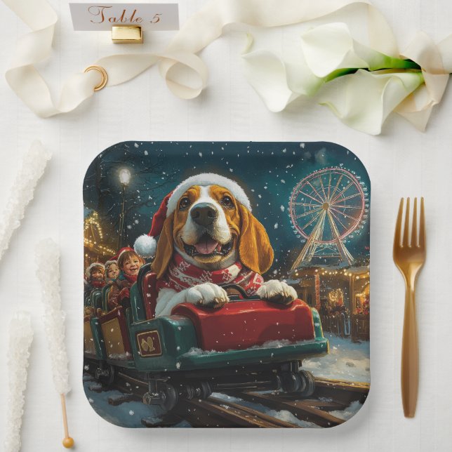 Basset Hound Dog Roller Coaster Christmas Paper Plates (Wedding)