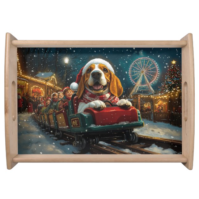Basset Hound Dog Roller Coaster Christmas Serving Tray (Front)