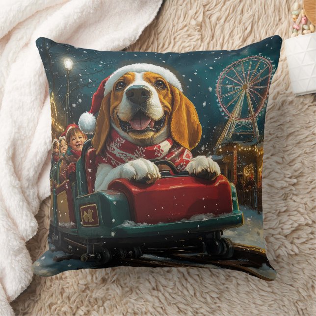 Basset Hound Dog Roller Coaster Christmas Throw Pillow (Blanket)