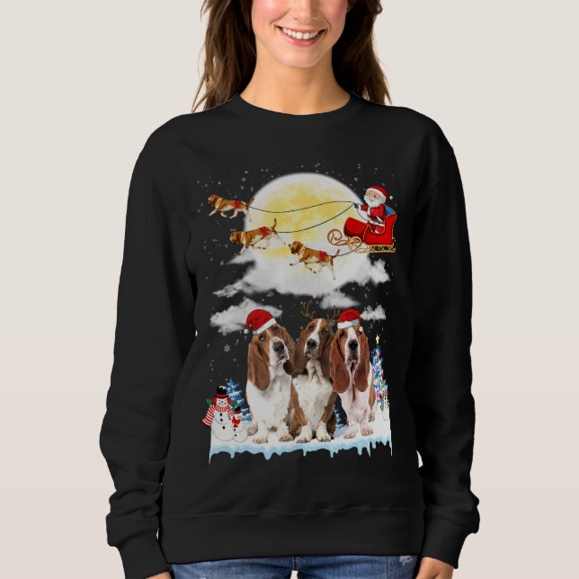 Basset Hound Dog Santa Sleigh Christmas Lover Sweatshirt (Front)