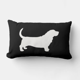 Basset Hound Dog Silhouette Black and White Lumbar Pillow