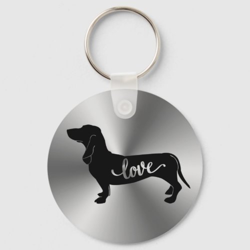 Basset Hound Dog Silhouette Love Two_Tone Keychain
