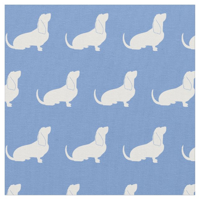 Basset Hound Dog Silhouette Pet Light Blue Fabric (Close Up)