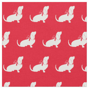 Basset Hound Dog Silhouette Pet Red Fabric