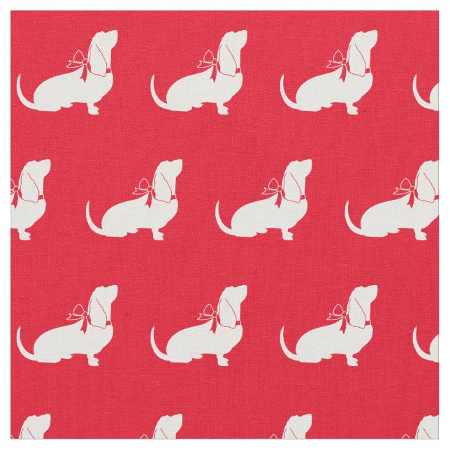 Basset Hound Dog Silhouette Pet Red Fabric (Close Up)
