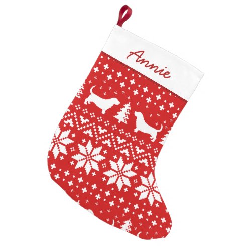 Basset Hound Dog Silhouettes Holiday Pattern Cute Small Christmas Stocking