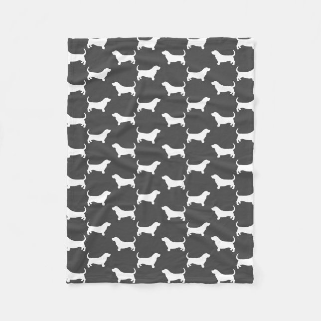 Basset Hound Dog Silhouettes Pattern Grey Fleece Blanket (Front)