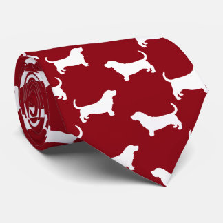 Basset Hound Dog Silhouettes Pattern Red and White Tie
