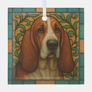 Basset Hound Dog "Stained Glass" Glass Ornament