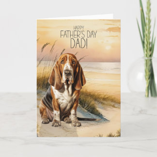 Basset Hound Dog Sunset Beach Father's Day Holiday Card