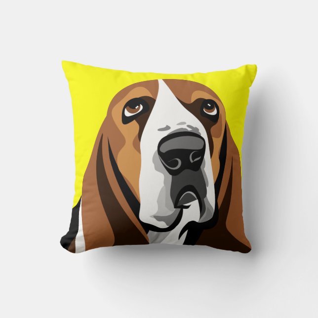 Basset Hound Dog Throw Pillow (Front)