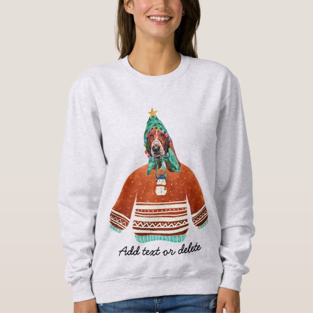 Basset Hound Dog Ugly Christmas Dog Mom Sweatshirt (Front)