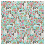 Basset Hound dog vintage florals mint Fabric