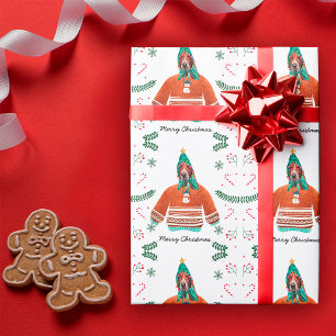 Basset Hound Dog Wearing Christmas Sweater Festive Wrapping Paper