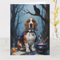 Basset Hound Dog Whimsical Halloween Painting