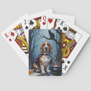 Basset Hound Dog Whimsical Halloween Painting Poker Cards