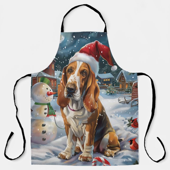Basset Hound Dog Winter Wonderland Christmas Joy Apron (Front)