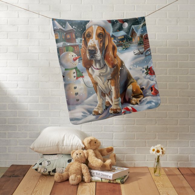 Basset Hound Dog Winter Wonderland Christmas Joy Baby Blanket (In Situ)
