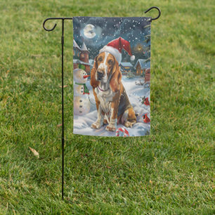 Basset Hound Dog Winter Wonderland Christmas Joy Garden Flag