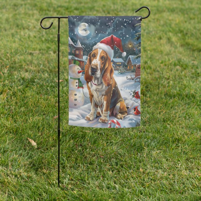 Basset Hound Dog Winter Wonderland Christmas Joy Garden Flag (In SItu)