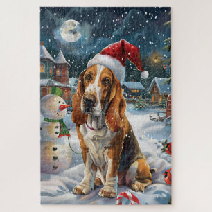 Basset Hound Dog Winter Wonderland Christmas Joy Jigsaw Puzzle