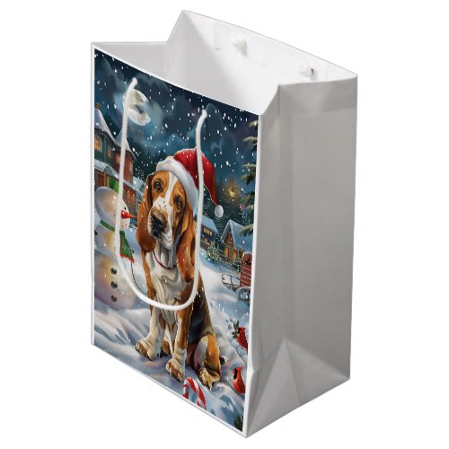 Basset Hound Dog Winter Wonderland Christmas Joy Medium Gift Bag