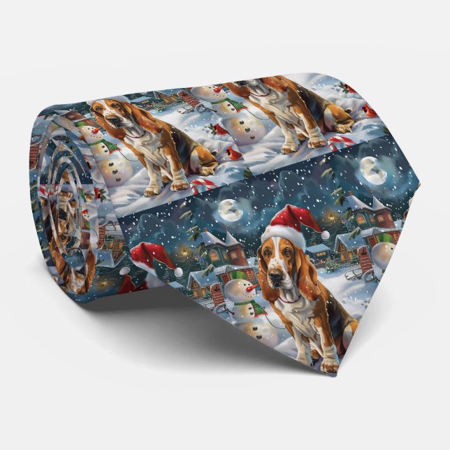 Basset Hound Dog Winter Wonderland Christmas Joy Neck Tie (Rolled)