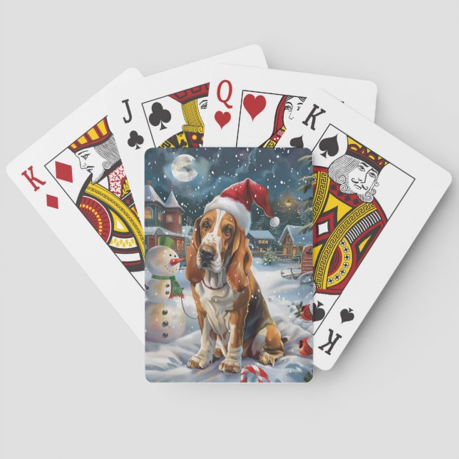 Basset Hound Dog Winter Wonderland Christmas Joy Poker Cards (Back)