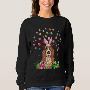 Basset Hound Dog With Bunny Ears Easter Egg Tree E Sweatshirt