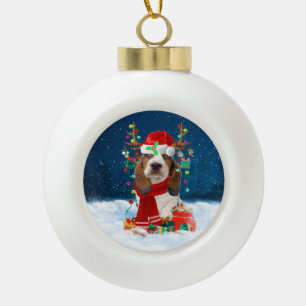 Basset Hound dog with Christmas gifts Ceramic Ball Christmas Ornament