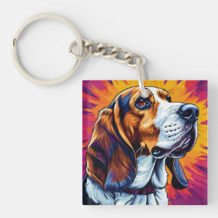 Basset Hound dog with Colorful Background Keychain