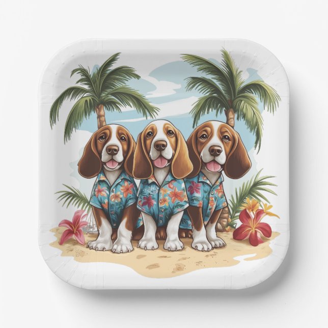 Basset Hound Dogs Hawaiian Shirts Paper Plates (Front)