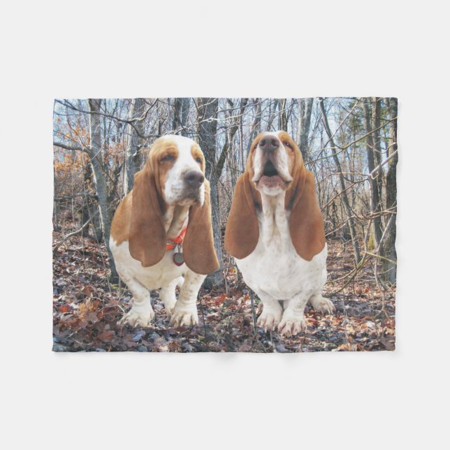 Basset Hound Dogs in Woods Fleece Blanket (Front (Horizontal))