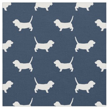 Basset Hound Dogs Navy Blue Silhouette Fabric by FriendlyPets at Zazzle