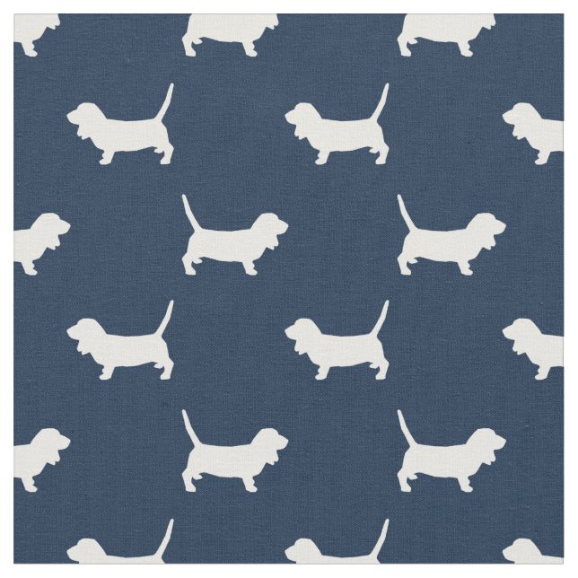 Basset Hound dogs navy blue silhouette Fabric (Close Up)