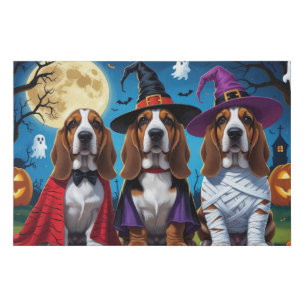 Basset Hound Dogs Pumpkin Halloween Funny Faux Canvas Print