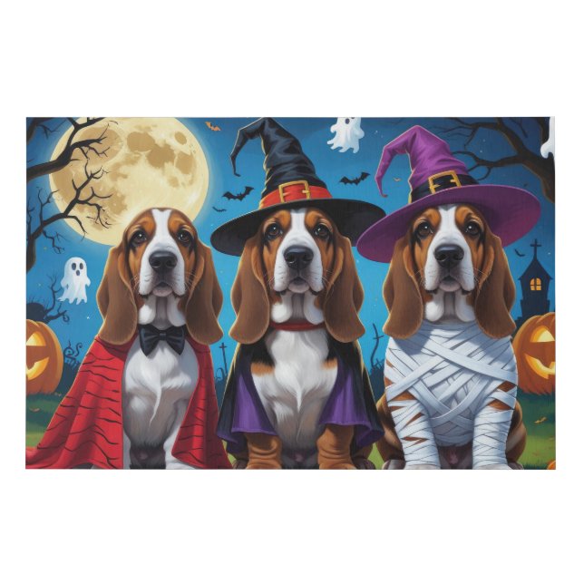 Basset Hound Dogs Pumpkin Halloween Funny Faux Canvas Print (Front)