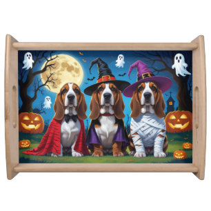 Basset Hound Dogs Pumpkin Halloween Funny Serving Tray