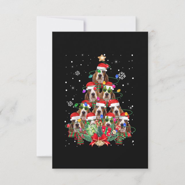 Basset Hound Dogs Tree Christmas Pajama Xmas Gifts RSVP Card (Front)