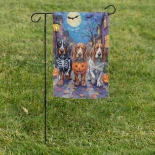 Basset Hound Dogs Trick-or-Treating in Halloween  Garden Flag