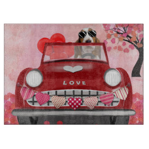 Basset Hound Driving Car with Hearts Valentine's   Cutting Board