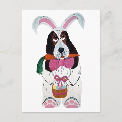 Basset Hound Easter Bunny Holiday Postcard