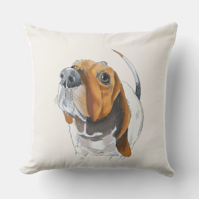 Basset Hound  Face Cute and Lovable |Love Bassett Throw Pillow (Front)
