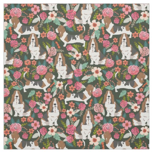 Basset hound florals fabric _ cute dog fabric