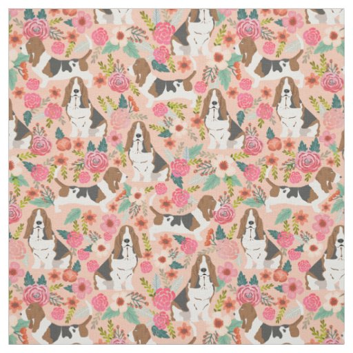 Basset hound florals fabric - cute dog fabric