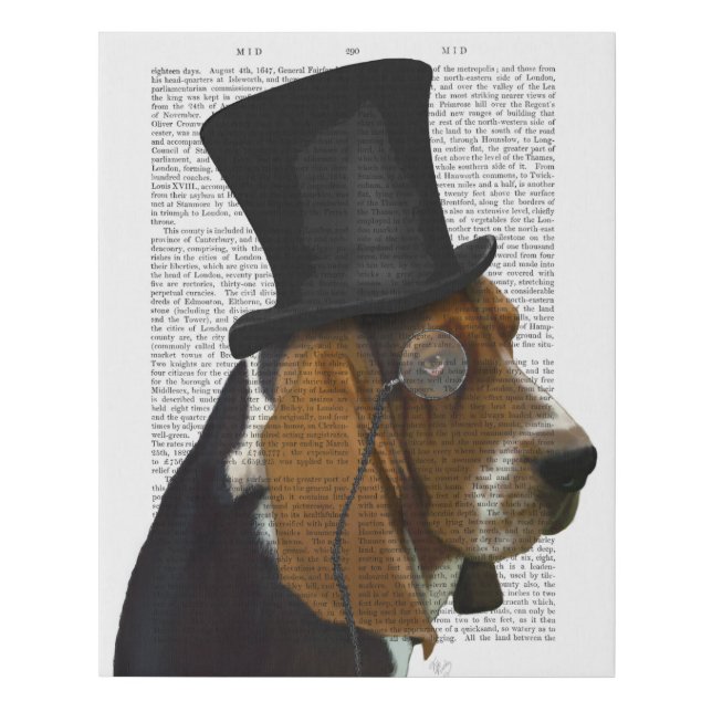Basset Hound, Formal Hound and Hat Faux Canvas Print (Front)